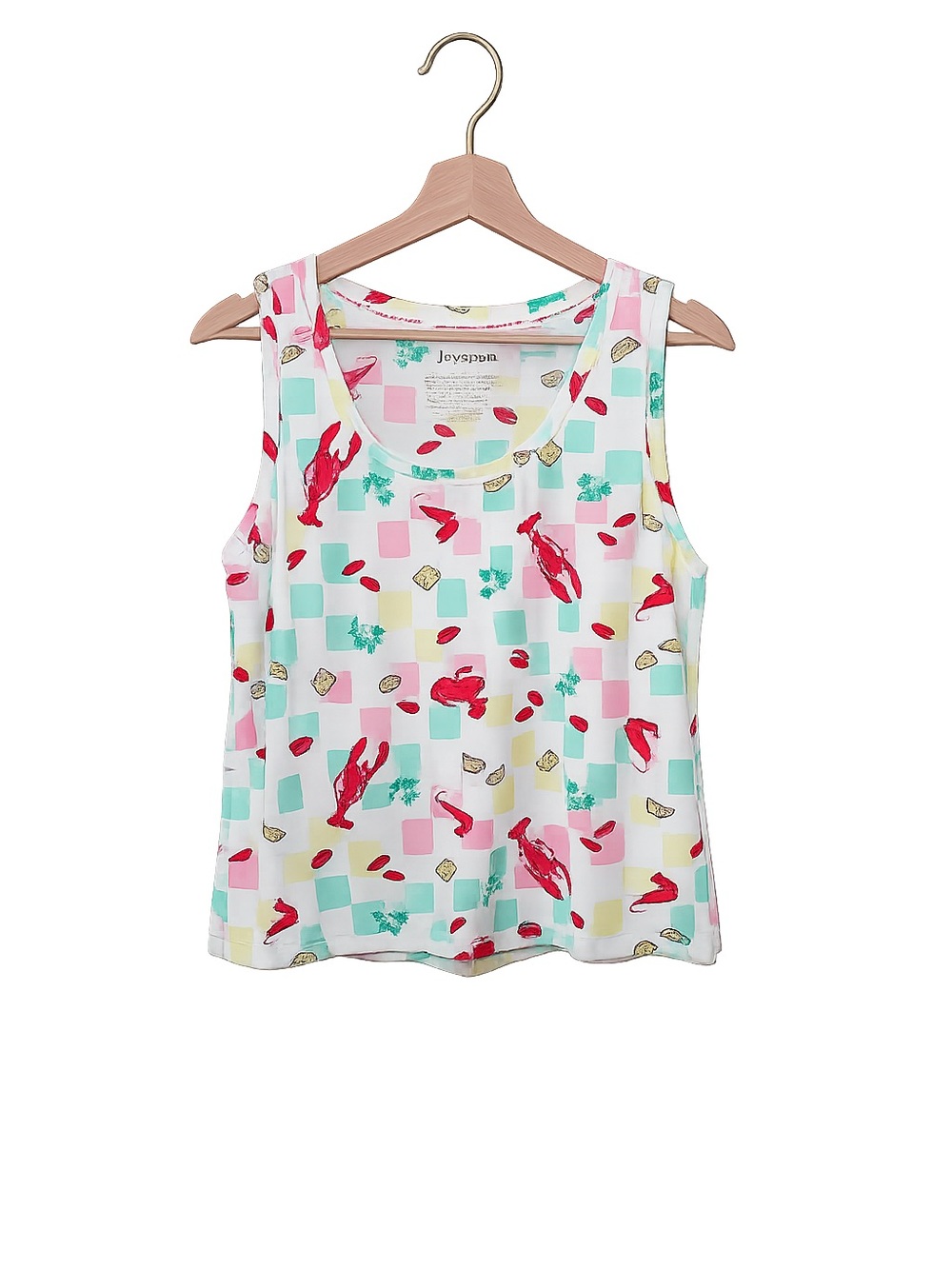 Joyspun Lobster Print Pajama Set Women's Sleeveless Tank & Drawstring Shorts - Picture 2 of 15